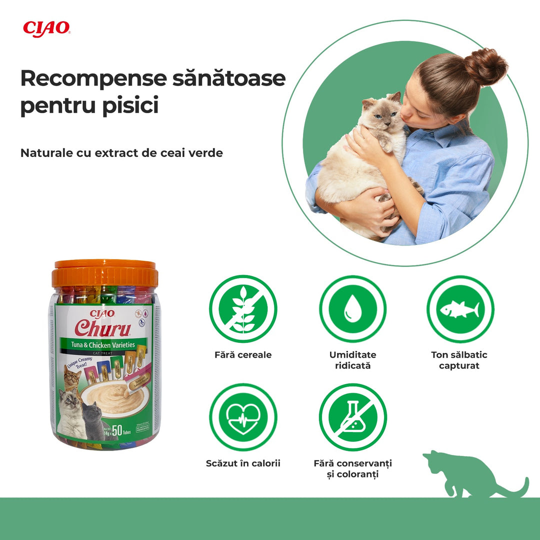 Churu Cat Varieties Recompense Cremoase cu Ton si Pui 50 buc 50x14 Gr