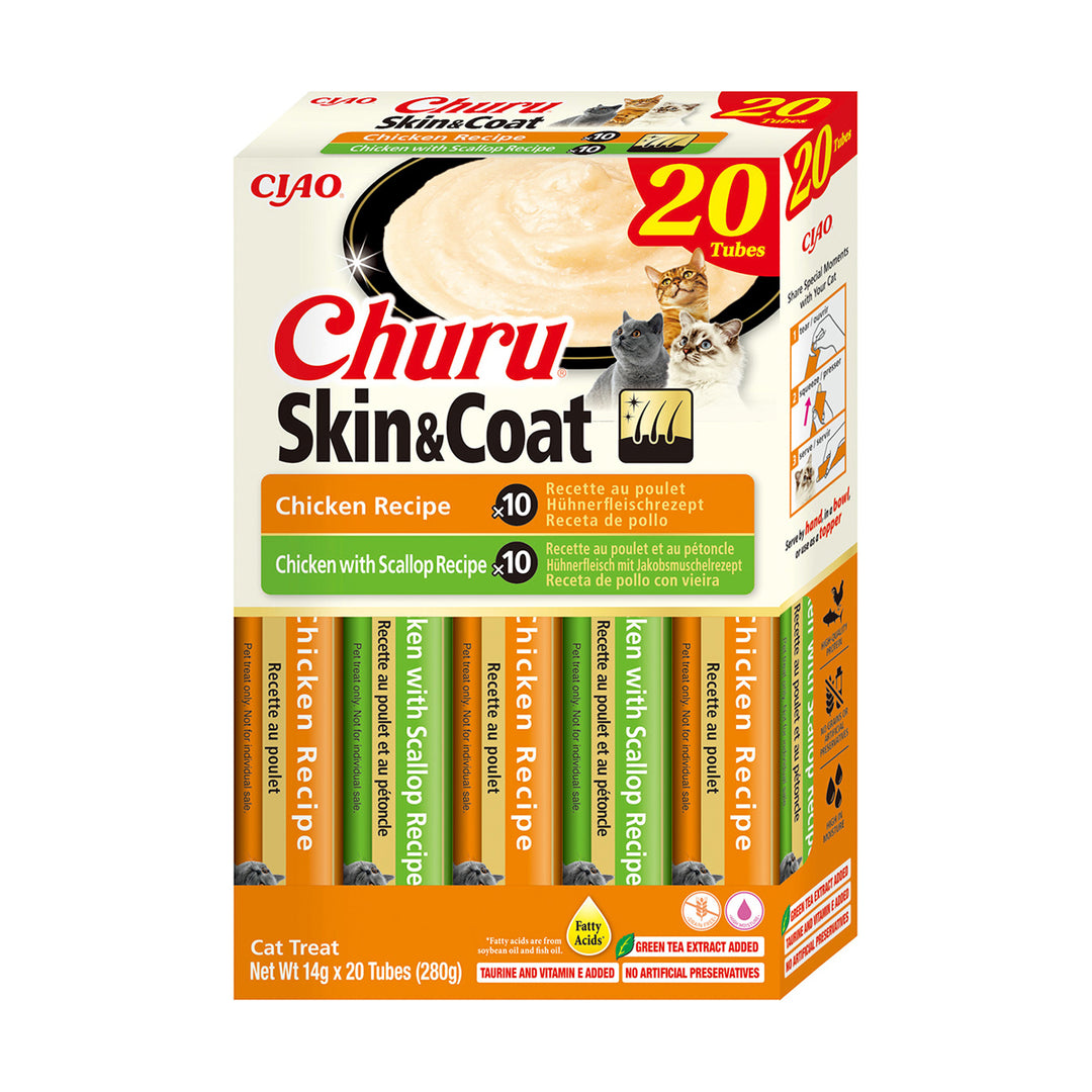 Churu Cat Varieties SkinCoat Recompense Cremoase cu Pui si Pui cu Scoici 20 Buc