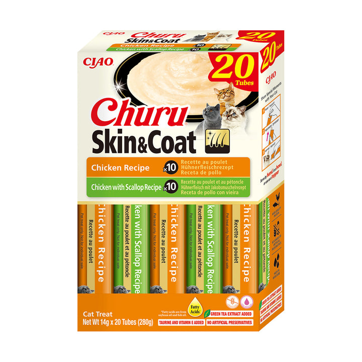 Churu Cat Varieties SkinCoat Recompense Cremoase cu Pui si Pui cu Scoici 20 Buc