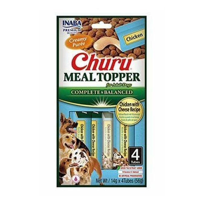Churu Meal Topper Recompense Cremoase pentru Caini Reteta cu Pui si Branza  4 buc