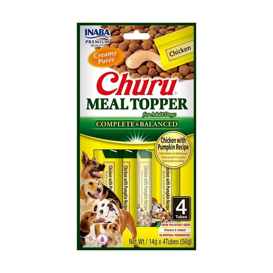 Churu Meal Topper Recompense Cremoase pentru Caini Reteta cu Pui si Dovleac 4 buc
