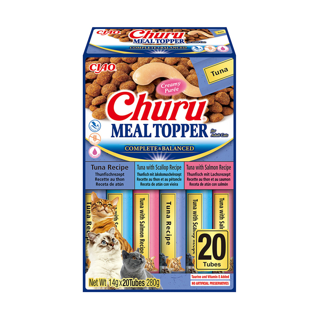 Churu Meal Topper Tuna Variety Recompensa Cremoasa Reteta cu Ton, Scoici si Somon