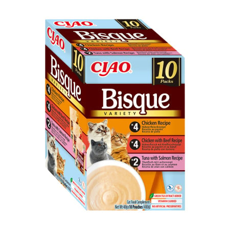 Ciao Churu Bisque Variety cu Pui, Pui si Vita, Ton si Somon 10 Buc 10x14 Gr