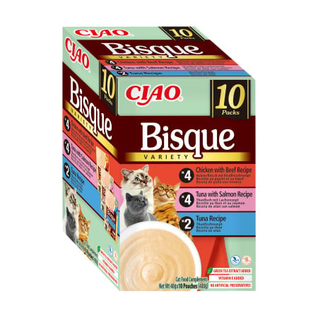 Ciao Churu Bisque Variety cu Ton, Pui si Vita, Ton si Somon 10 Buc 10x14 Gr