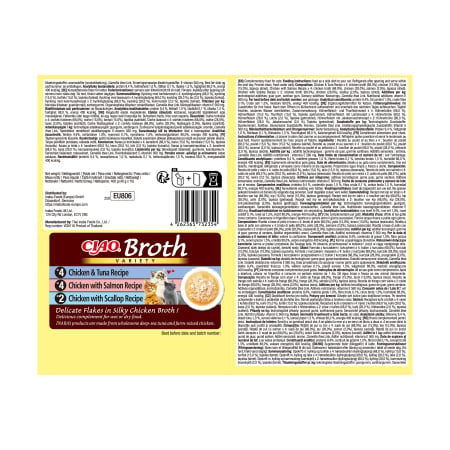 Ciao Churu Broth Variety cu Pui si Ton, Pui si Somon, Pui si Scoici 10 Buc 10x14 Gr