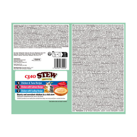 Ciao Churu Stew Variety cu Pui si Ton, Pui si Somon, Pui si Scoici 10 Buc 10x14 Gr