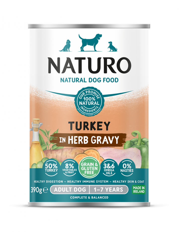 Conserva Naturo Adult cu Carne de Curcan, Fructe si Legume in Sos cu Ierburi Aromatice 390g