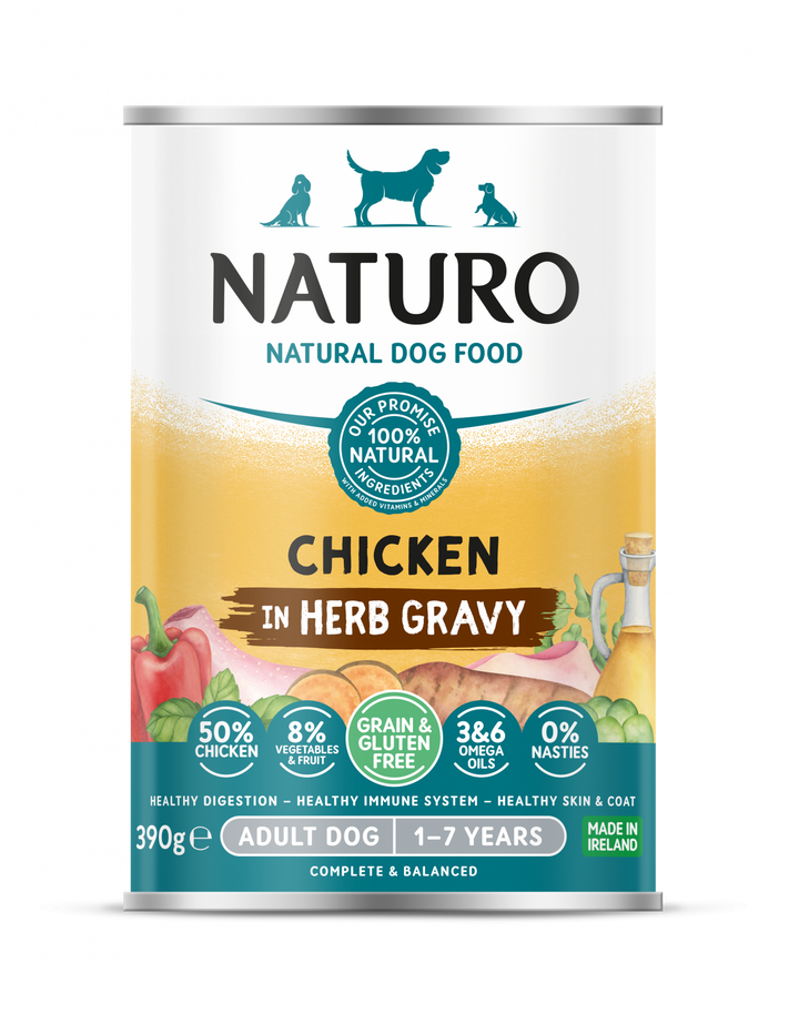 Conserva Naturo Adult cu Carne de Pui, Fructe si Legume in Sos cu Ierburi Aromatice 390g