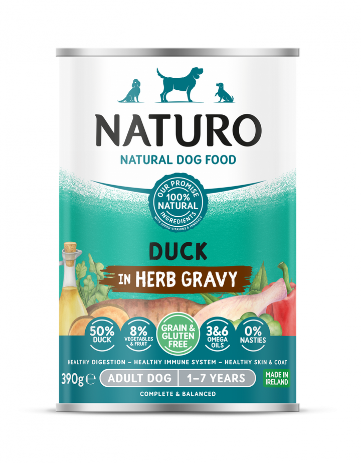 Conserva Naturo Adult cu Carne de Rata, Fructe si Legume in Sos cu Ierburi Aromatice 390g