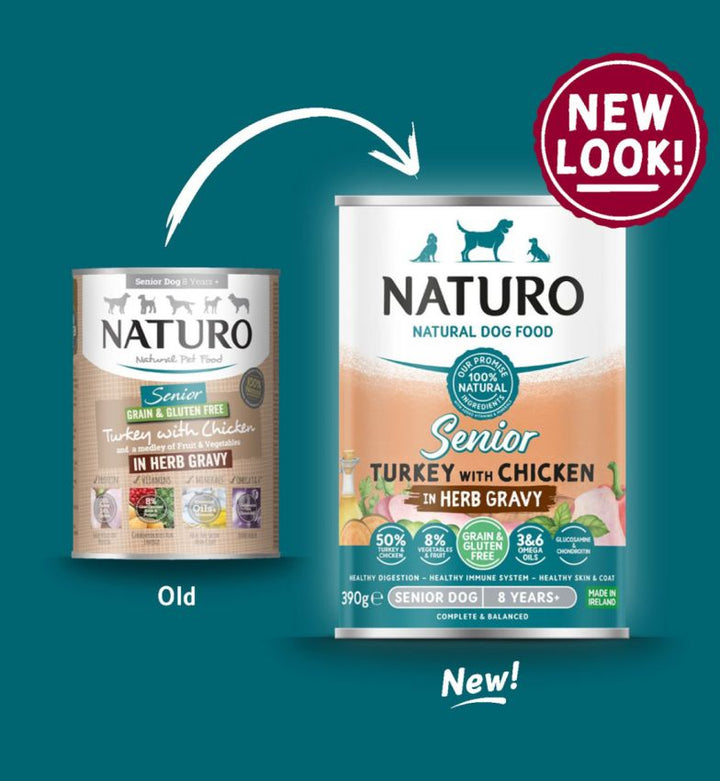 Conserva Naturo Senior cu Carne de Curcan si Pui, Amestec de Fructe si Legume in Sos cu Ierburi Aromatice 390g