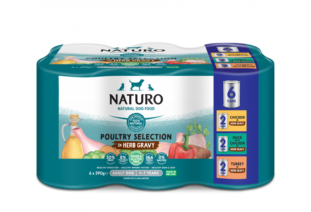 Conserve Naturo Adult Variety Pack, Pui, Rata, Curcan 390g x 6