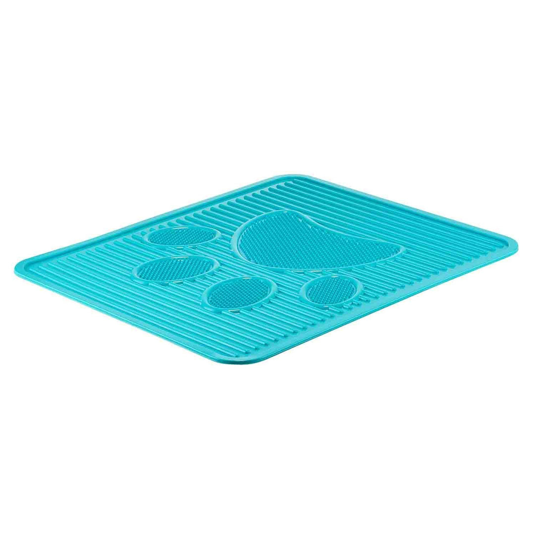 Covoraș pentru litieră, MIAU MIAU, albastru, design labuță, 51.5x42.5cm, captare eficientă nisip, curățare ușoară, plastic durabil