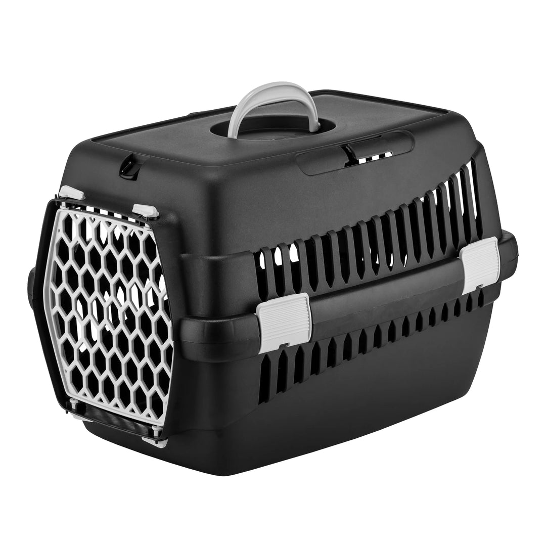 Cușcă de transport neagra cu usa gri pentru câini și pisici 49x35x32.5cm 4DOG DELUXE