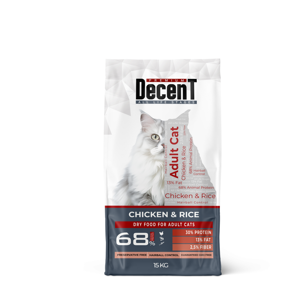 DecenT Adult Cat Hairball Care cu Pui si Orez