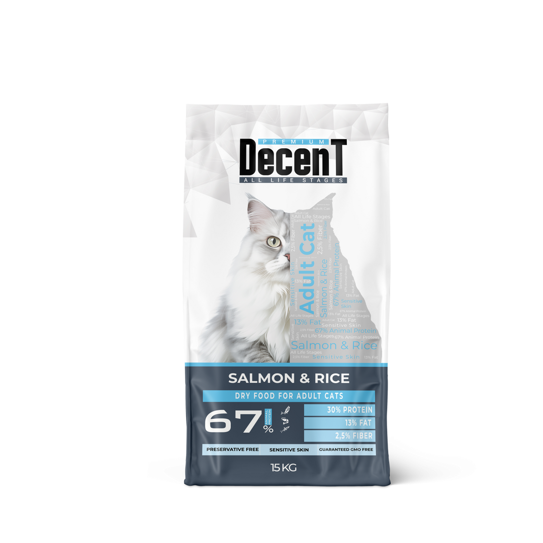 DecenT Adult Cat Sensitive Skin cu Somon si Orez