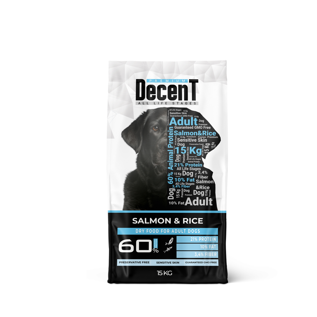 DecenT Adult Dog Sensitive Skin cu Somon si Orez 15 Kg