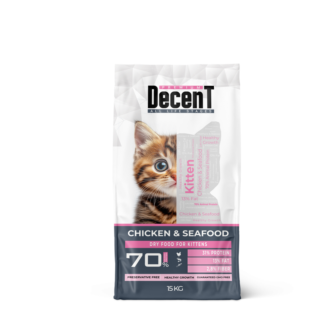 DecenT Kitten Healthy Growth cu Pui si Fructe de Mare
