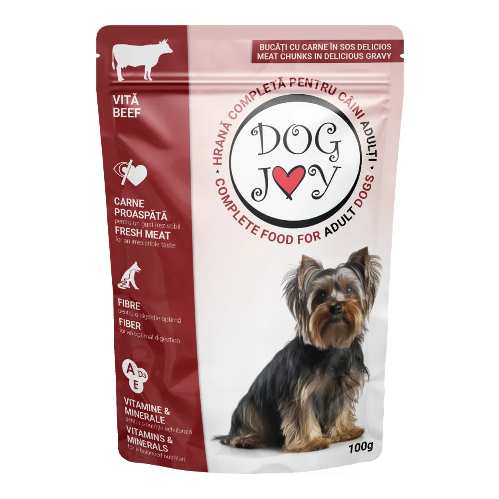 Hrană umedă câine adulți cu vită în sos - DOG JOY, 100g