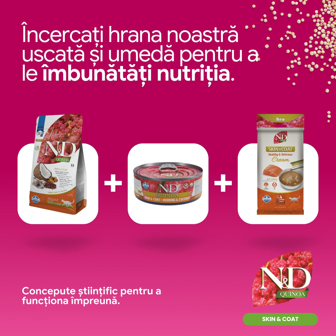 Recompense N&amp;D Quinoa Skin &amp; Coat | Crema cu Somon, 4x15g, Pisici
