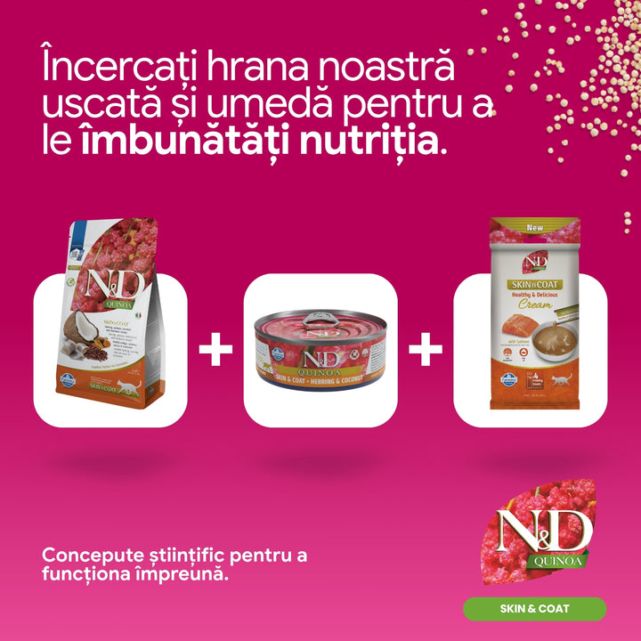 Recompense N&amp;D Quinoa Skin &amp; Coat | Crema cu Somon, 4x15g, Pisici