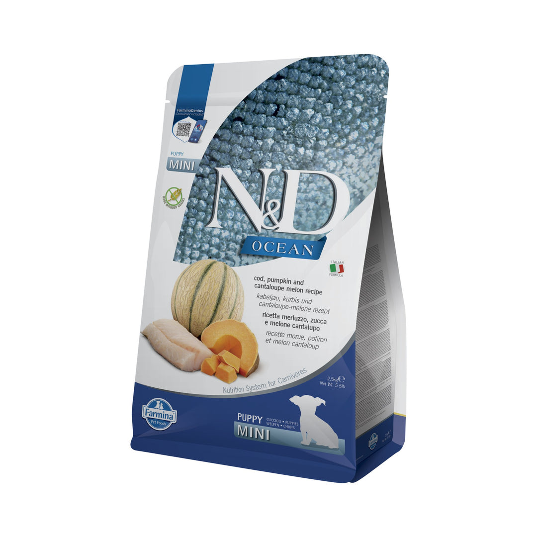 Hrană Uscată Câine Farmina N&D Ocean Cod, dovleac & pepene galben Puppy Mini 2,5 kg
