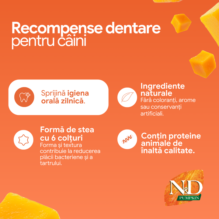 Recompense Dentare Caini Farmina N&amp;D Pumpkin | Miel, Dovleac &amp; Afine, Mini, 60g