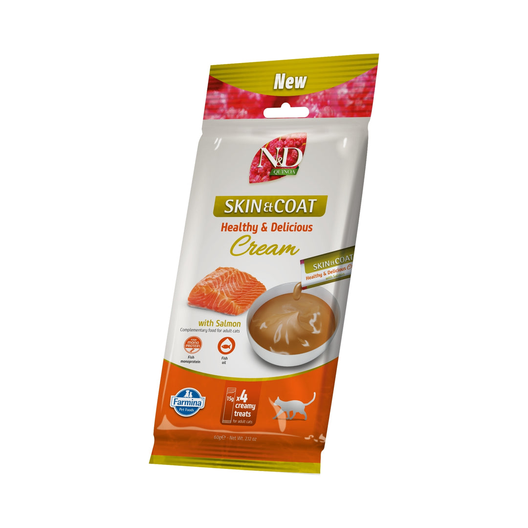 Recompense N&D Quinoa Skin & Coat | Crema cu Somon, 4x15g, Pisici