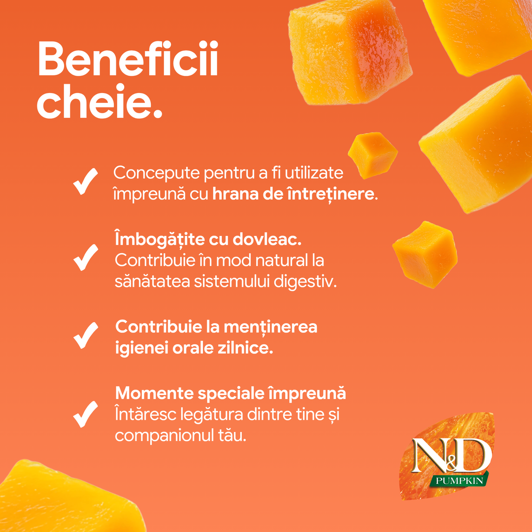 Recompense Dentare Caini Farmina N&amp;D Pumpkin | Miel, Dovleac &amp; Afine, Mini, 60g