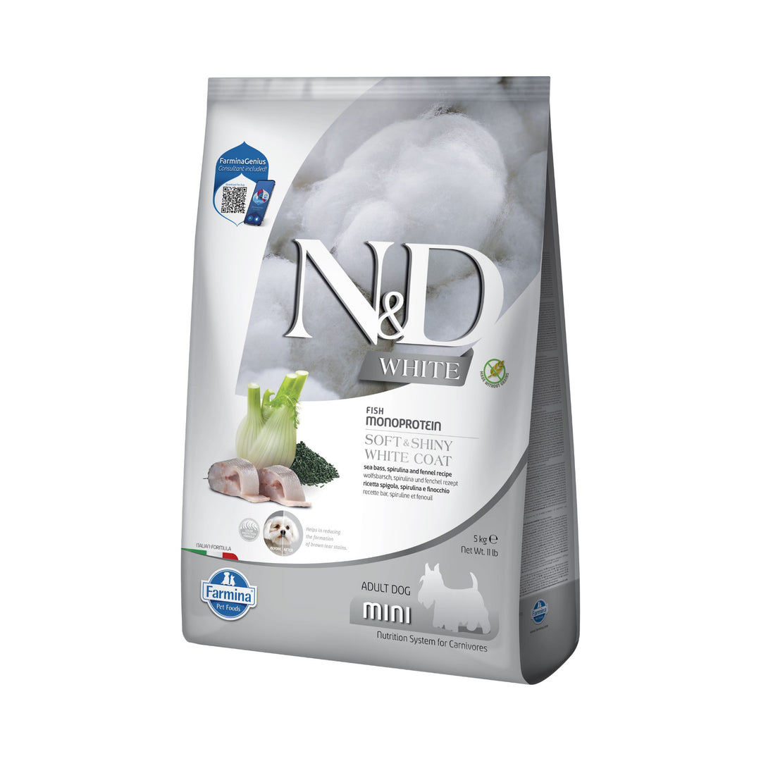 Hrană Uscată Câine Farmina N&D White Biban de mare, fenicul și spirulina Adult Mini 5 kg