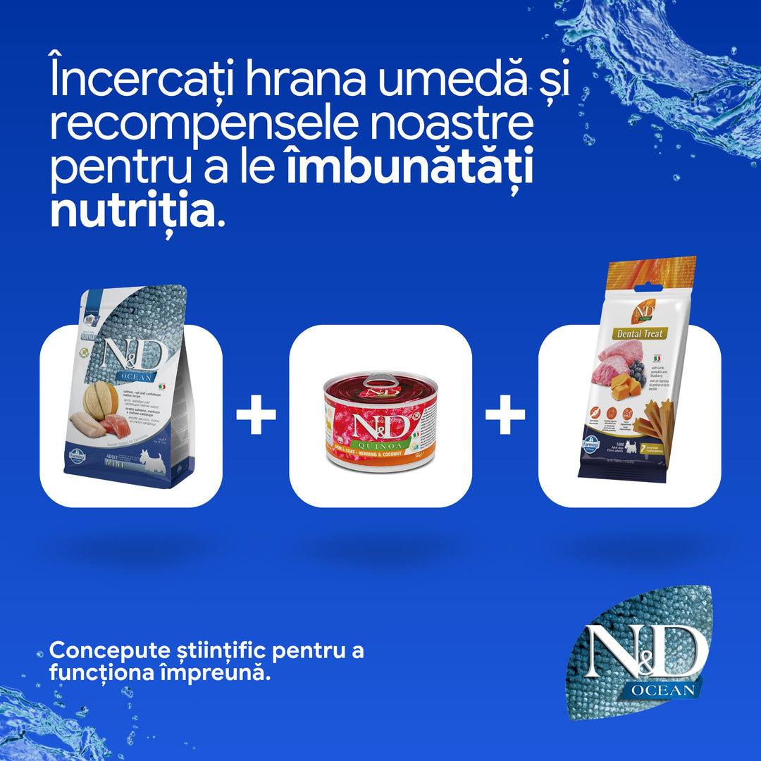 Hrană Uscată Câine Farmina N&amp;D Ocean Somon, cod &amp; pepene galben Adult Mini 2,5 kg