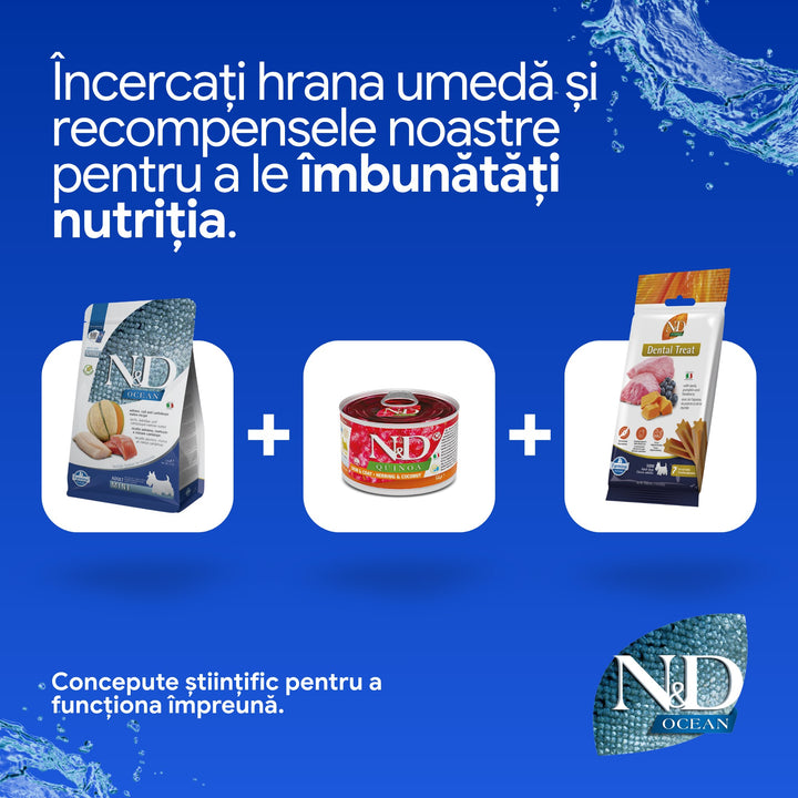 Hrană Uscată Câine Farmina N&amp;D Ocean Somon, cod &amp; pepene galben Adult Mini 2,5 kg