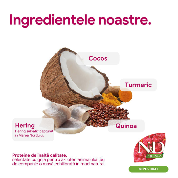 Hrană uscată pisică Farmina N&amp;D QUINOA skin&amp;coat hering 5 kg