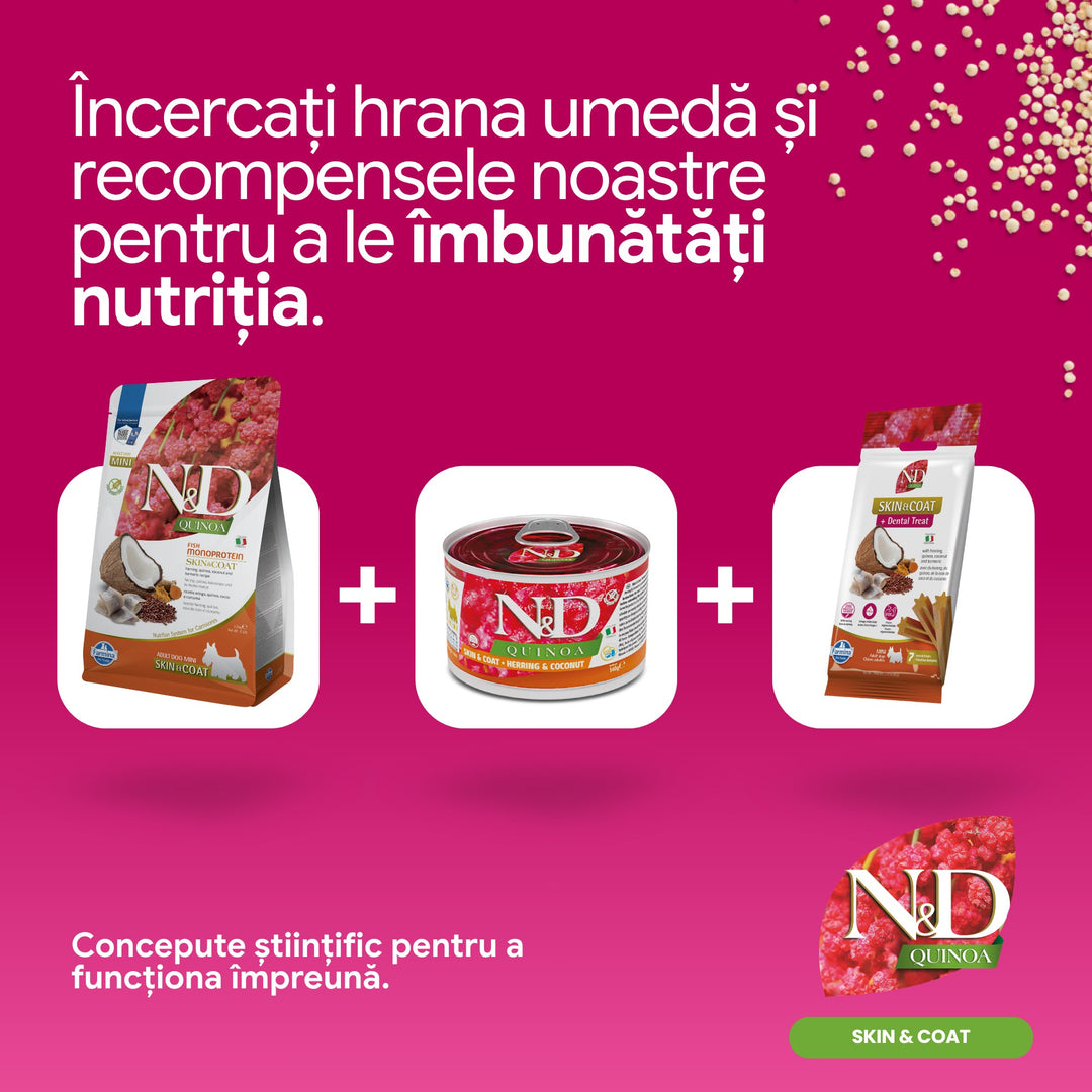 Hrană uscată câine Farmina N&amp;D QUINOA skin &amp; coat hering mini 2.5 kg