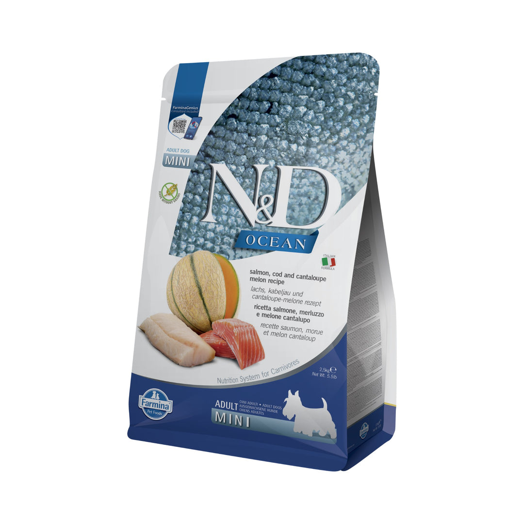 Hrană Uscată Câine Farmina N&D Ocean Somon, cod & pepene galben Adult Mini 2,5 kg