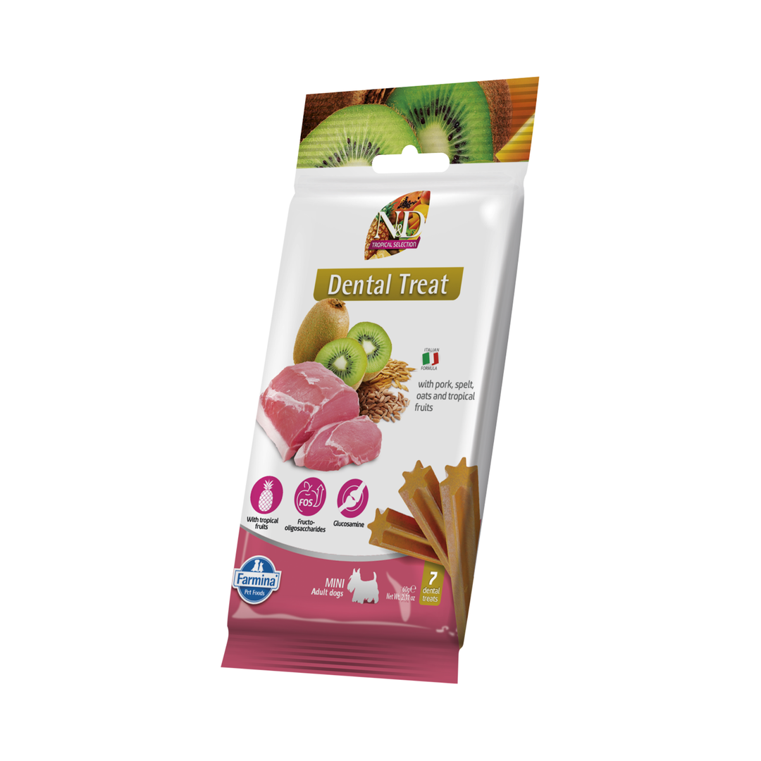 Recompense Dentare Caini Farmina N&amp;D Tropical Selection | Porc, Alac, Ovăz &amp; Fructe Tropicale, Mini, 60g