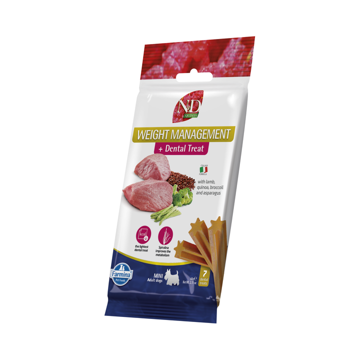 Recompense Dentare Caini Farmina N&amp;D Quinoa Weight Management | Miel &amp; Spirulină, Mini, 60g