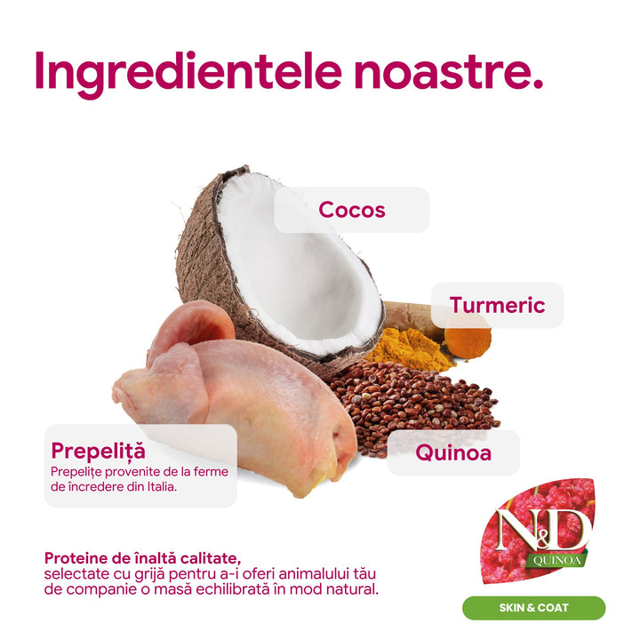 Hrană uscată pisică Farmina N&amp;D QUINOA skin&amp;coat prepeliță 1.5 kg