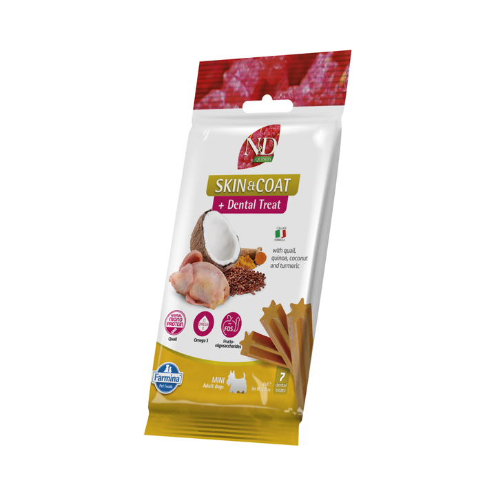 Recompense Dentare Caini Farmina N&amp;D Quinoa Skin &amp; Coat | Prepeliță, Mini, 60g