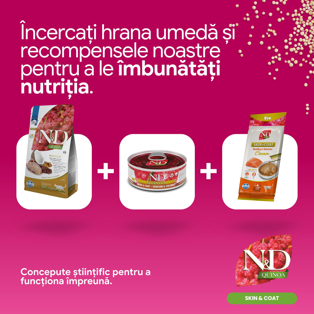 Hrană uscată pisică Farmina N&amp;D QUINOA skin&amp;coat prepeliță 1.5 kg