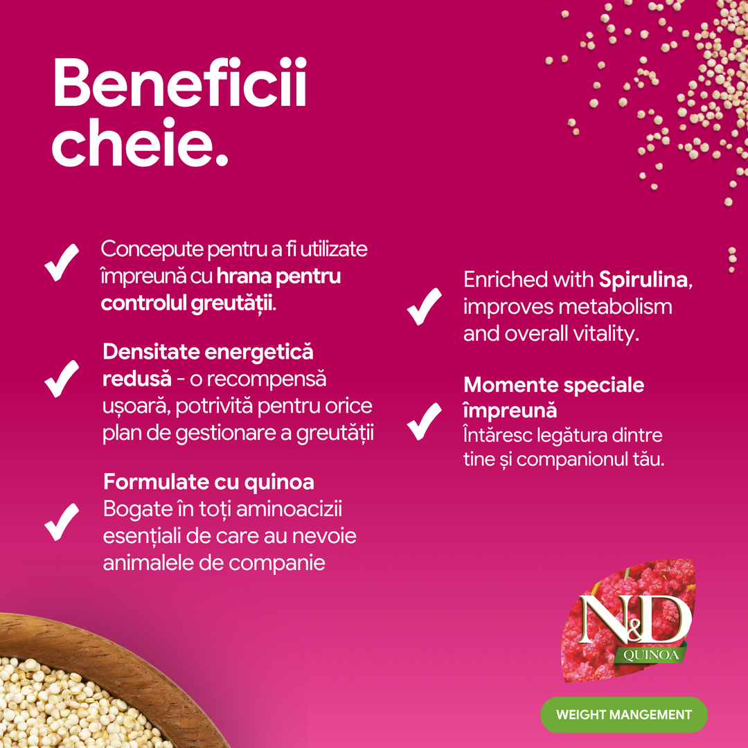 Recompense Dentare Caini Farmina N&amp;D Quinoa Weight Management | Miel &amp; Spirulină, Mini, 60g