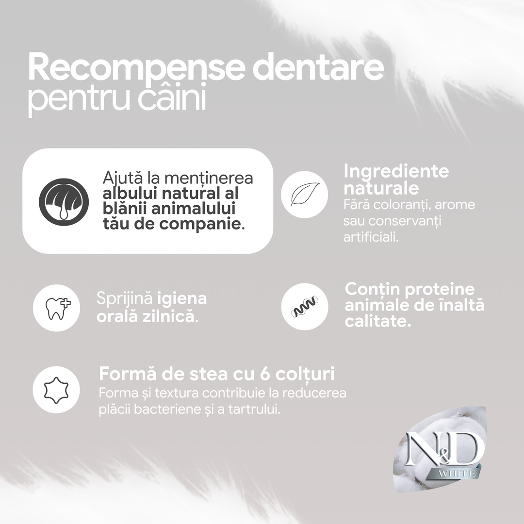 Recompense Dentare Caini Farmina N&amp;D White | Biban de Mare, Spirulină &amp; Fenicul, Mini, 60g