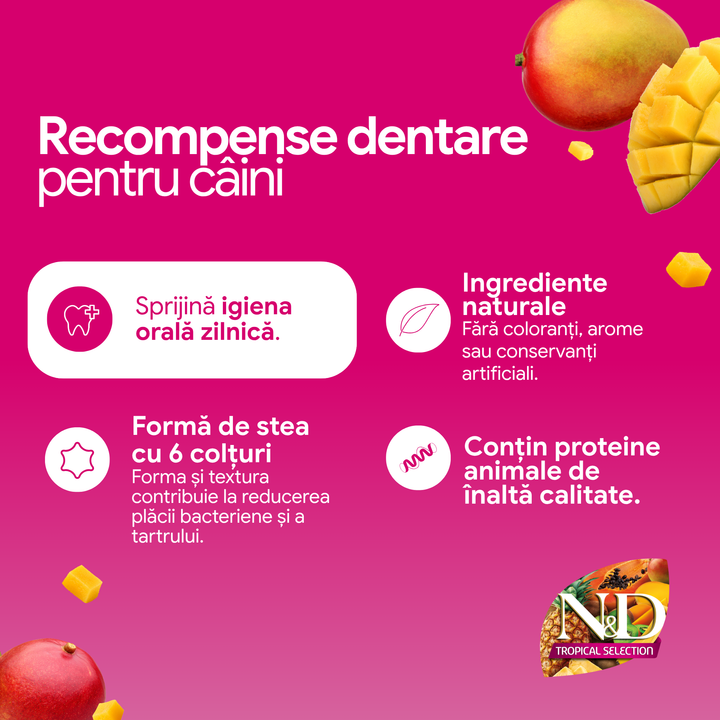 Recompense Dentare Caini Farmina N&amp;D Tropical Selection | Porc, Alac, Ovăz &amp; Fructe Tropicale, Mini, 60g