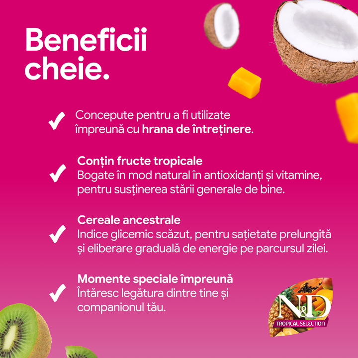 Recompense Dentare Caini Farmina N&amp;D Tropical Selection | Porc, Alac, Ovăz &amp; Fructe Tropicale, Mini, 60g