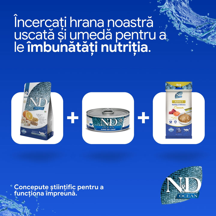 Recompense Pisici N&amp;D Ocean Cream | Ton &amp; Somon, Adult, 4x15g