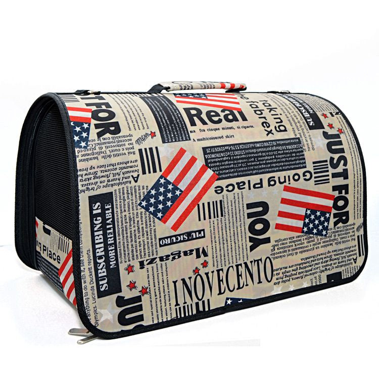 Geantă transport animale mici 46x22x25cm 4DOG DELUXE news l, aerisire optimă cu pereți laterali din plasă