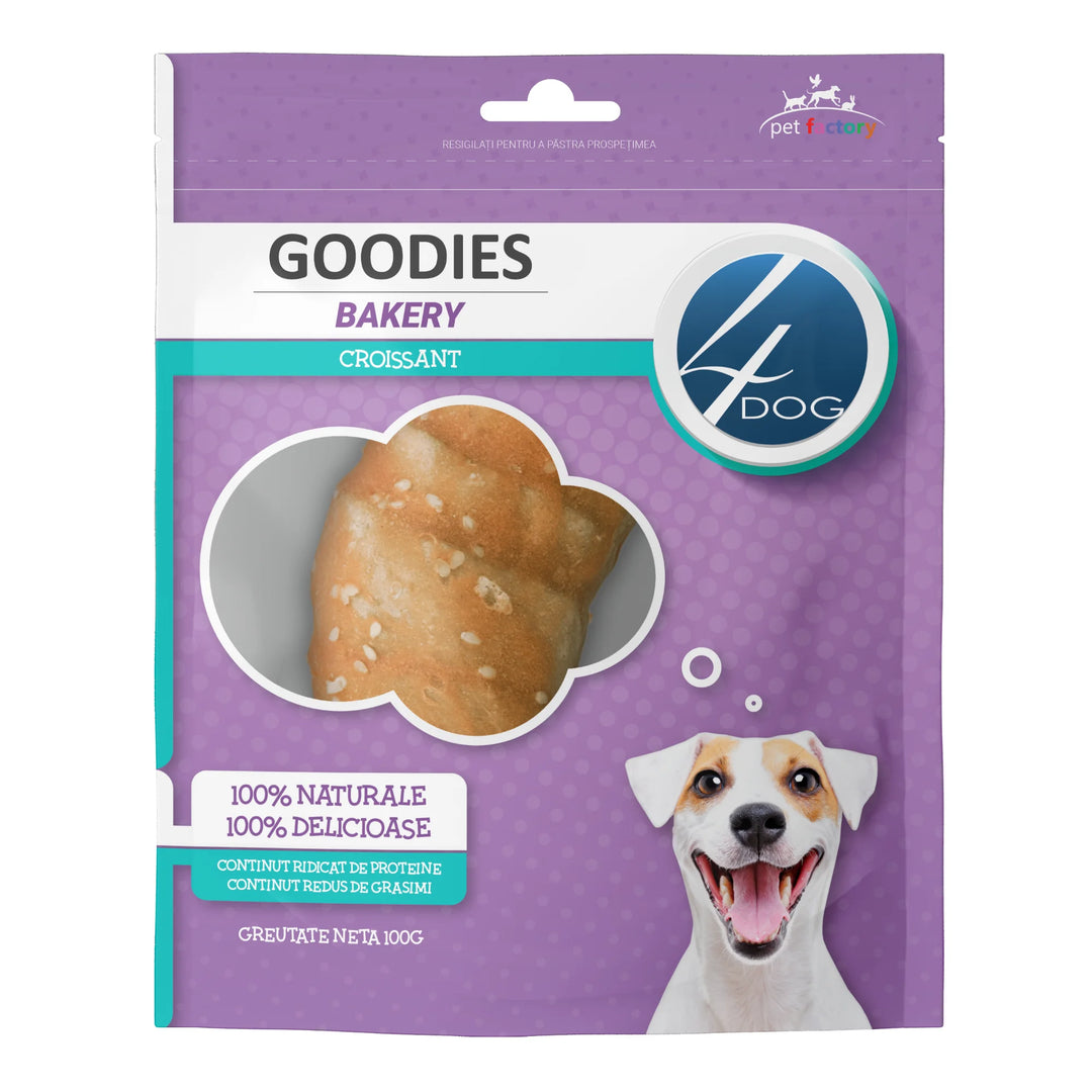 Recompense croissant pentru câine, 4DOG GOODIES bakery, piele presata și pui, 100g