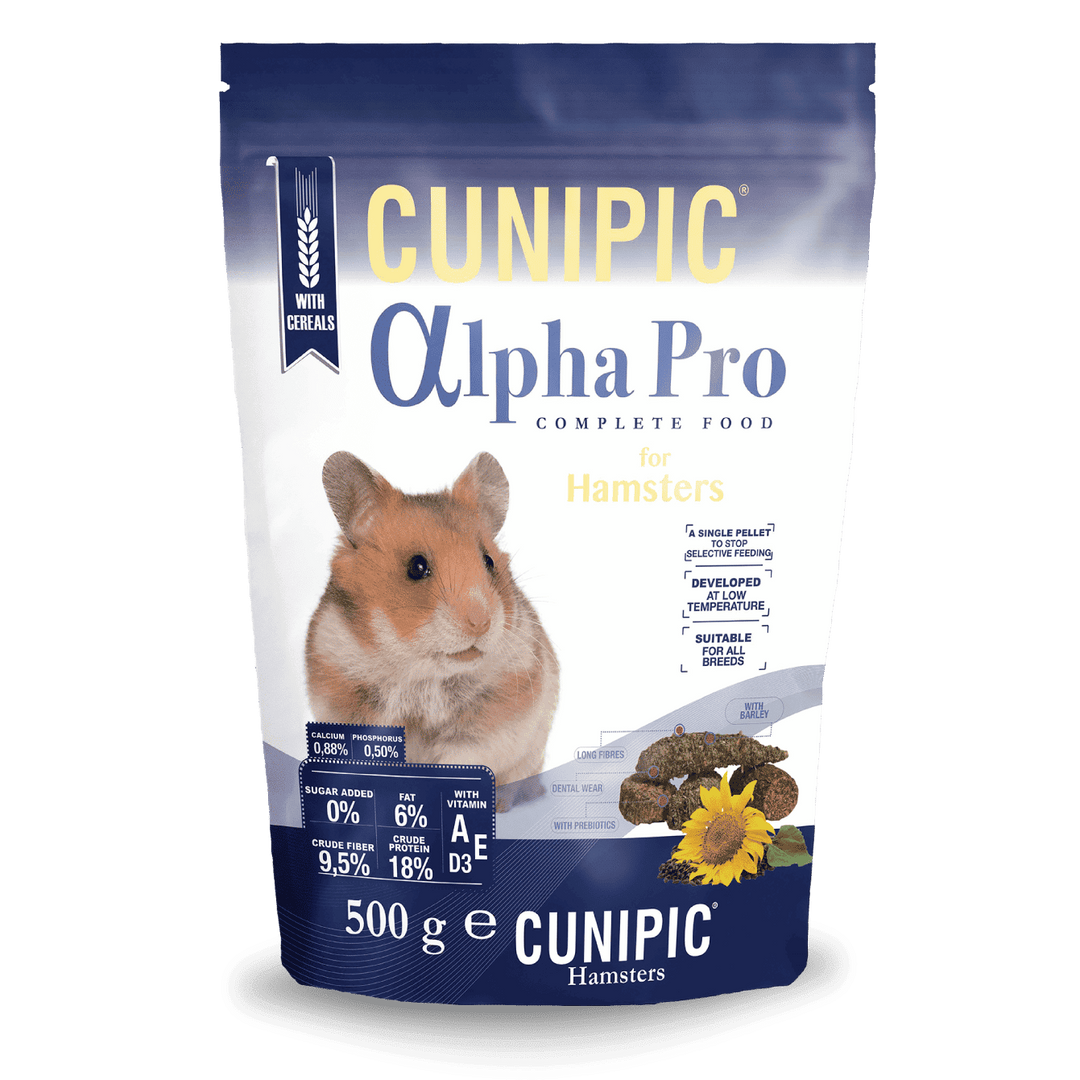 Meniu complet și sănătos pentru hamsteri, CUNIPIC alpha pro, 500g, conținut optim de grăsimi și fibre, prebiotice, uzura dentara optimă.