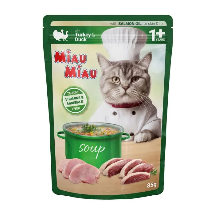 Hrană Umedă Pisici MIAU-MIAU | Supă Curcan și Rață, 85g