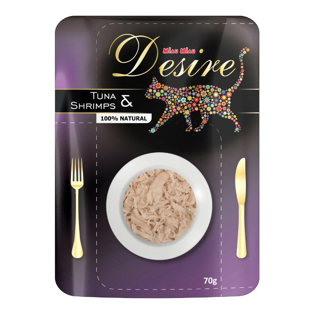 Hrană umedă pisică adulta cu ton și creveti în supa, desire, 70g