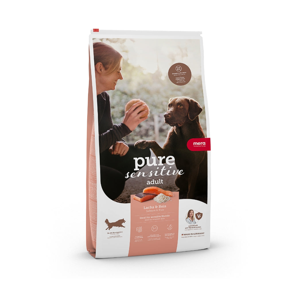 Hrană uscată super premium MERA PURE sensitive somon și orez pentru câini adulți 12,5kg